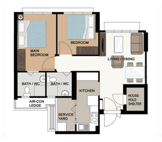 HDB 3 Room Floor Plan