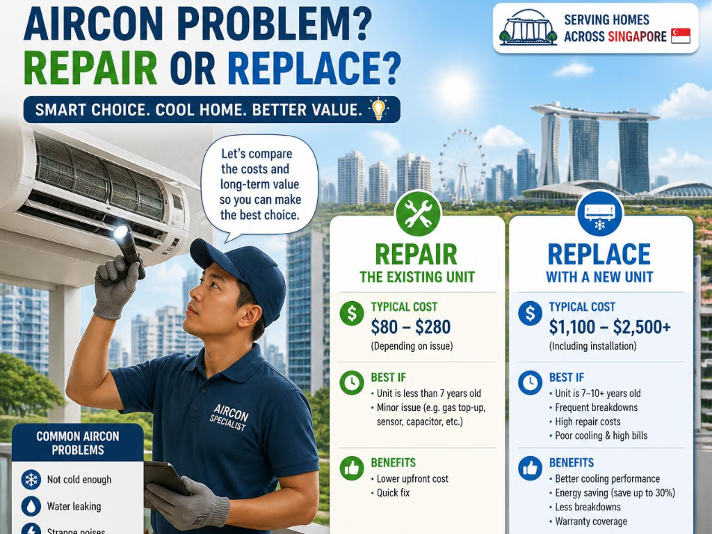 Should I replace or repair my aircon in Singapore?