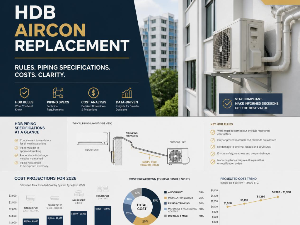 HDB Aircon Replacement: Rules, Piping, and 2026 Cost